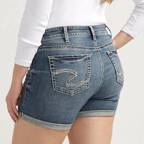 Silver Jeans SUKI Indigo Cuffed Shorts 16W - Picture 2 of 13